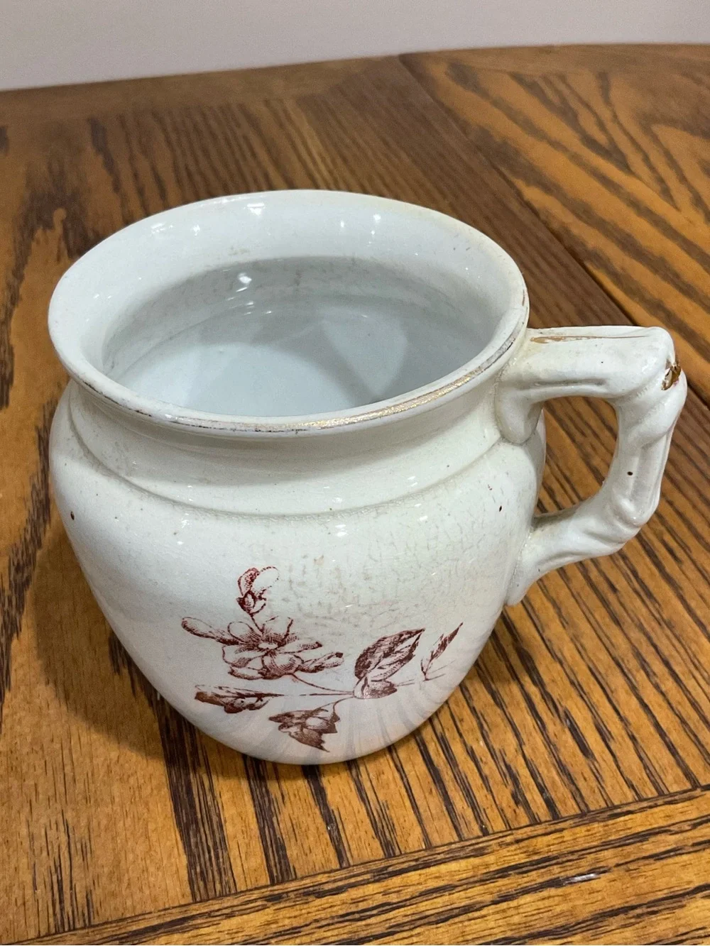 Vintage Antique Ivory Ceramic Floral Chamber Pot and Pitcher Set late 1800s